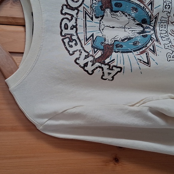 Rock & Roll Denim Bull Skull Western Cropped Pullover Size M - Picture 3 of 7